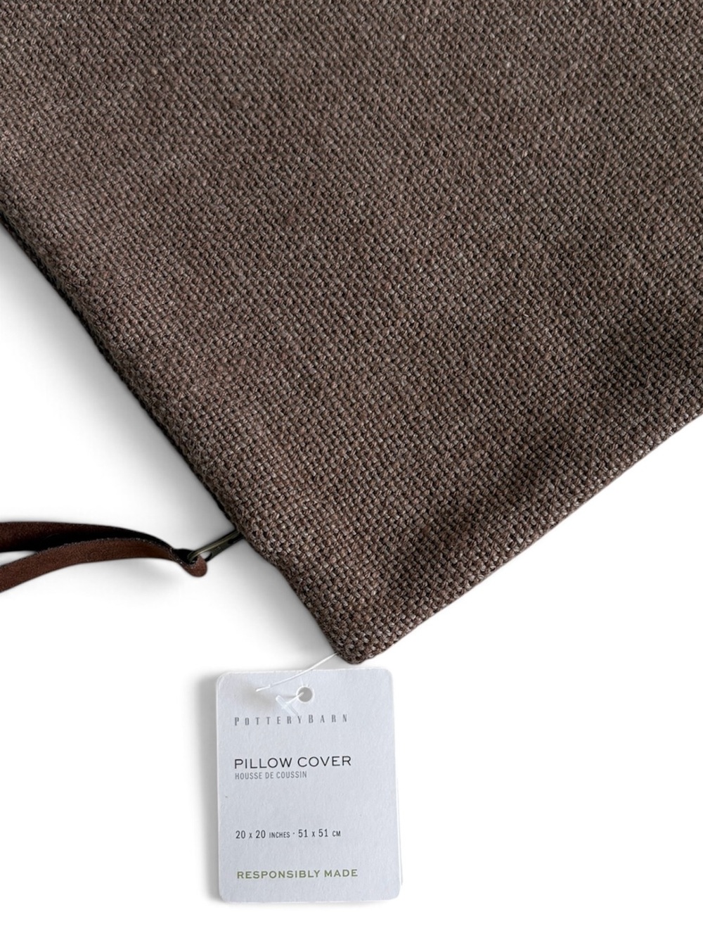 Pottery Barn Brown Linen Textured Pillow Cover - 20 x 20 NWT